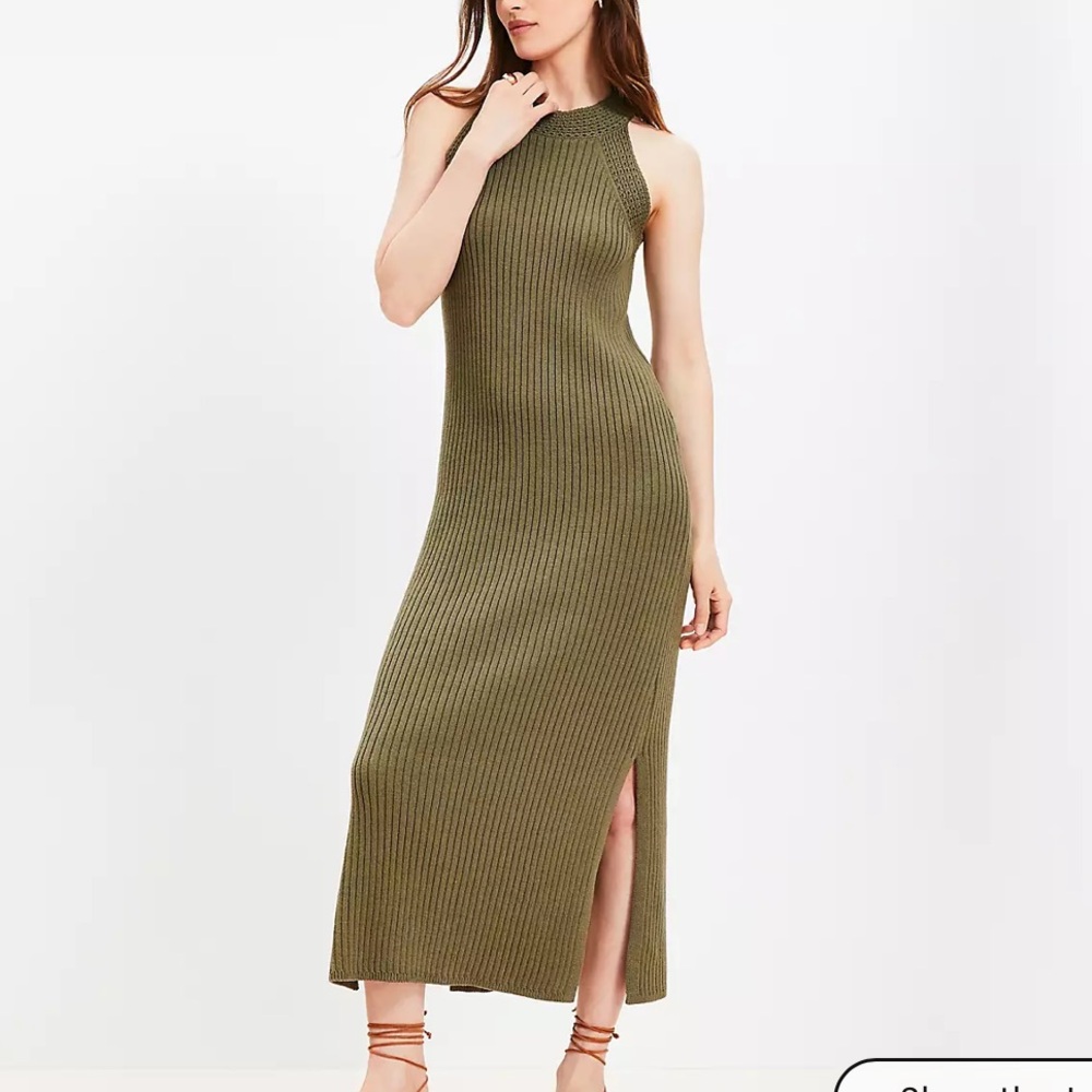 Crochet ribbed halter maxi sweater dress
